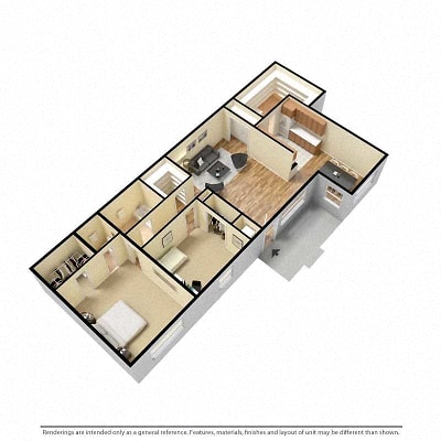 Floor plan for 2 beds, 1.5 baths, 1100 sqft